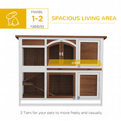 PawHut Two-Tier Wooden Pet Hutch with Openable Roof, Slide-Out Tray