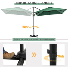 Outsunny Square Umbrella Parasol W/360√Ç¬∞ Rotation, 245Lx245Wx248H cm-Green