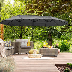 Outsunny Double Canopy Offset Parasol Umbrella Garden Shade w/ Steel Pole 12 Ribs Grey