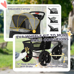 عربة أطفال PawHut Dog Pram Dog Stroller، عربة أطفال للكلاب ذات 3 عجلات مع فرامل، للكلاب الصغيرة والقطط، باللون الأحمر