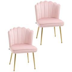 HOMCOM Shell Dining Chairs Set of 2, Upholstered Kitchen Chairs with Gold Metal Legs and Backrest, Velvet Fabric Lounge Leisure Chairs for Living Room, Reception Room, Pink