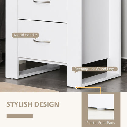 HOMCOM Bedside Table with 2 Drawers, Nightstand with Handles and Elevated Base, Side Table for Bedroom, Living Room, White