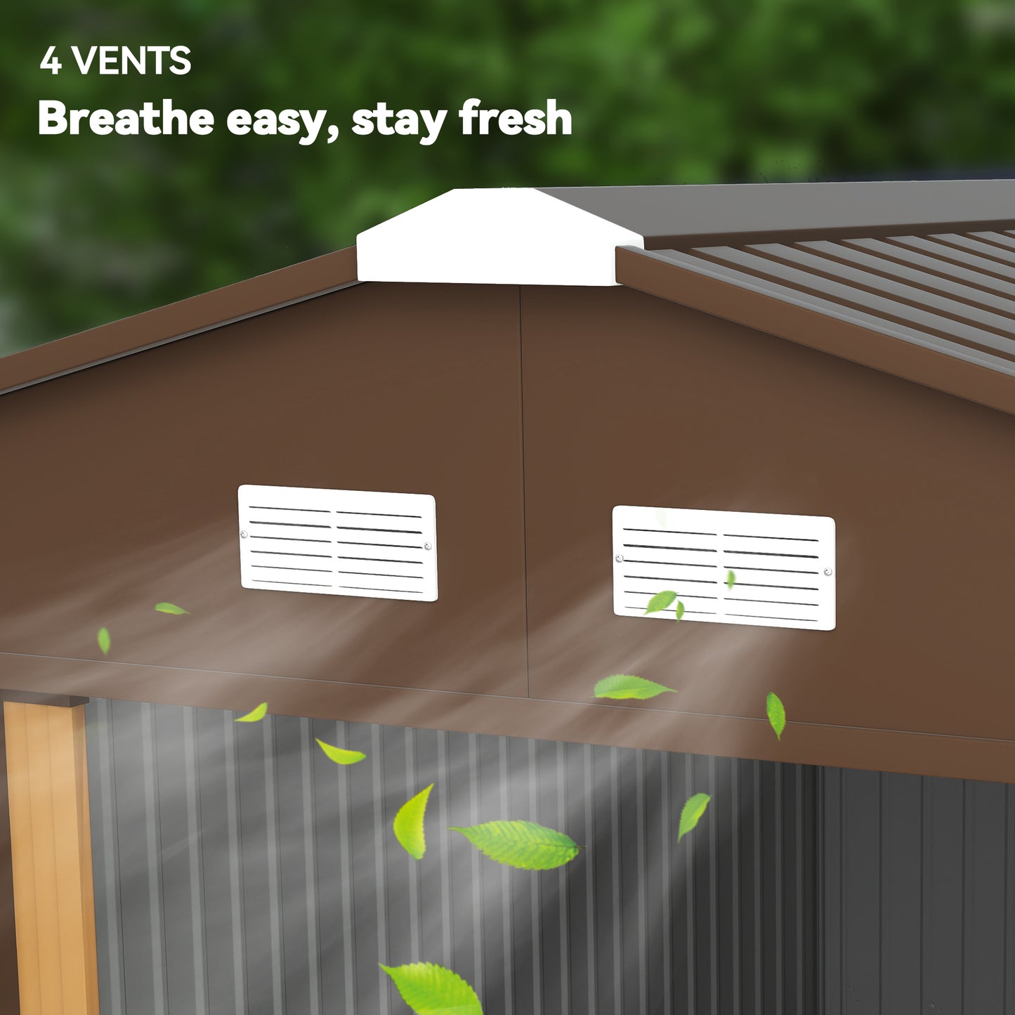 Outsunny 13 x 11ft Metal Garden Shed, Outdoor Storage Tool House with Ventilation Slots, Foundation Kit and Lockable Double Doors, Light Brown