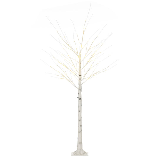 HOMCOM 6ft Artificial White Birch Tree Light with Warm White Pre-Lit LED Light for Indoor and Covered Outdoor Use