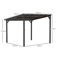 Outsunny 3 x 3(m) Metal Pergola with UPF 50+ and Waterproof Polycarbonate Roof, Wall-Mounted or Free Standing Garden Gazebo, Wind-resistant Outdoor Sun Shade, Dark Grey