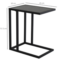 HOMCOM C Shape Bedside Table w/Metal Frame Marble-Effect Top Sofa Narrow Snack End Table for Living Room, Black