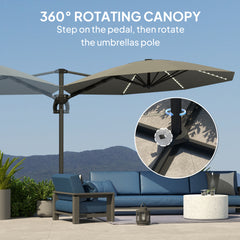 Outsunny 3(m) Cantilever Garden Parasol with Solar Powered Lights, Crank Handle & Cross Base, UPF 50+, 360√Ç¬∞ Rotation, Dark Grey