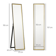 HOMCOM Full Length Mirror, 37 x 157cm Wall Mounted, Leaning, Free Standing Mirror, Framed Full Body Mirror for Living Room, Bedroom, Black