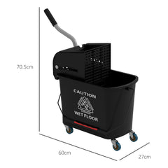 HOMCOM 20L Mop Bucket on Wheels, with Water Separation Panel - Black