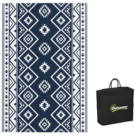 Outsunny Plastic Straw Reversible RV Outdoor Rug with Carry Bag, 182 x 274cm, Dark Blue and White