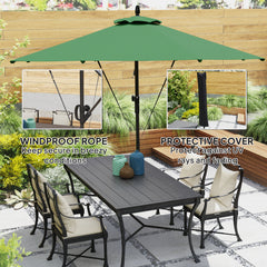 Outsunny 3(m) Garden Cantilever Parasol with Cover and Wind Protection Strap, Round Overhanging Umbrella with Crank Handle and Tilt, Banana Patio Umbrella for Outdoor Sun Shade, UPF50+, Green