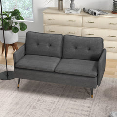 HOMCOM Modern Two Seater Sofa, Button Tufted Loveseat with Cushions and Steel Legs for Living Room, Guest Room, Dark Grey