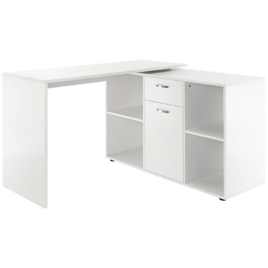 HOMCOM L-Shaped Computer Desk with Storage Compartments, Drawer and Cabinet, Laptop PC Corner Table, Home Office Workstation, 120 x 115 x 76cm, White