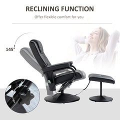 HOMCOM Swivel Recliner Chair and Footstool, Faux Leather Massage Recliner Armchair with Remote Control and Round Wrapped Base, Black