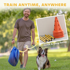 PawHut Dog Agility Equipment Set of 6 Cones, 6 Poles with Carry Bag, 3 PCS Adjustable Height Jumping Obstacles, Orange