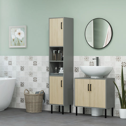 kleankin Freestanding Bathroom Storage, Tall Bathroom Cabinet with Door and Adjustable Shelves, 31.4x30x165cm