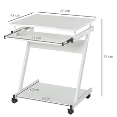 HOMCOM Movable Computer Desk with 4 Moving Wheels Sliding Keyboard Tray Home Office Workstation White