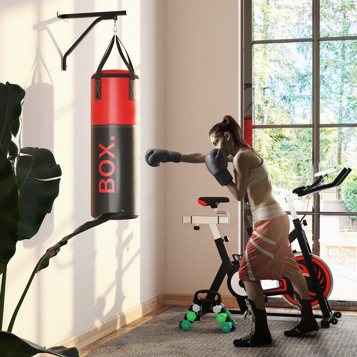 SPORTNOW Unfilled Punching Bag Set with Boxing Bag Bracket, Boxing Gloves, Hand Wraps and 360√Ç¬∞ Swivel Hook