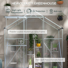 Outsunny 6 x 2.5ft Polycarbonate Greenhouse Walk-In Green House with Rain Gutter, Sliding Door, Window, Foundation, Silver