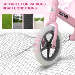 HOMCOM 12" Kids Balance Bike No Pedal Bicycle EVA Tire Adjustable Seat Toddler Training Bike W/ Shock Absorber 2 - 5 Years Gift for Boys Girls Pink