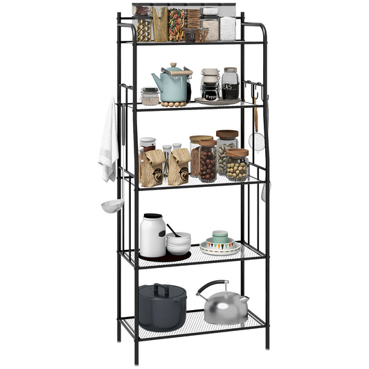 HOMCOM Five-Tier Steel Frame Kitchen Shelving Unit - Black