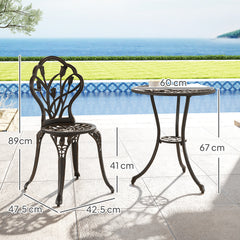 Outsunny 3 Piece Patio Bistro Set for 2, Outdoor Aluminium Garden Table and Chairs with Umbrella Hole for Balcony, Bronze Tone