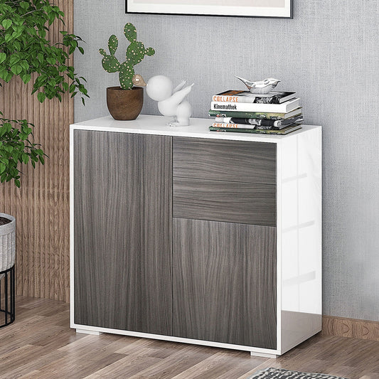 HOMCOM High Gloss Frame Sideboard, Side Cabinet, Push-Open Design with 2 Drawer for Living Room, Bedroom, Grey