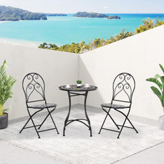 Outsunny 3 Piece Garden Bistro Set with Coffee Table and 2 Folding Chairs, Mosaic Tile Top and Seats, Metal Frame, for Patio Balcony