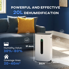 HOMCOM 6500mL Portable Dehumidifier with Air Purifier Filter, 24H Timer, 4 Modes, 22L/Day, for Home Laundry Basement