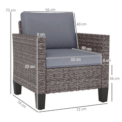 Outsunny Single Rattan Armchair, with Cushions - Mixed Grey