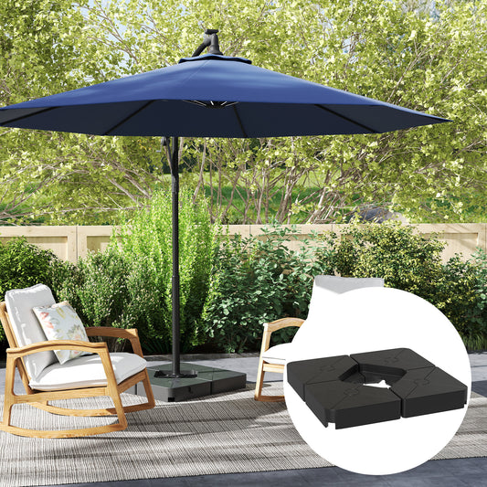 Outsunny Umbrella Weights for Cantilever Parasols, Set of 4 Heavy Duty Parasol Base Weights, 64kg Sand or 55kg Water Filled, Black