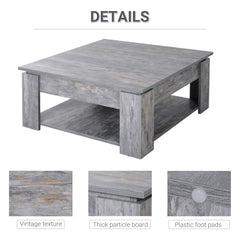 HOMCOM 2 Tier Wood Coffee Table Side Table Bottom Storage Shelf Simple Modern Living Room Grey Wood Grain