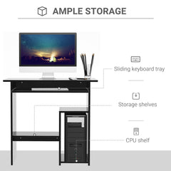 HOMCOM Compact Small Computer Table Wooden Desk Keyboard Tray Storage Shelf Modern Corner Table Home Office Black