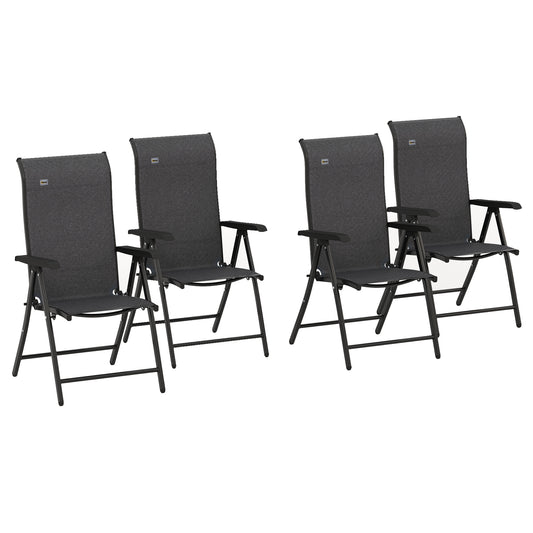 Outsunny Set of Four Folding Garden Chairs, with Seven-Position Adjustable Backs, Grey