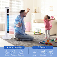 HOMCOM 38'' Freestanding Tower Fan, 3 Speed 3 Mode, 12h Timer, 70 Degree Oscillation, LED Panel, 5M Remote Controller, White