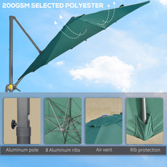 Outsunny 3 x 3(m) Cantilever Parasol with Cross Base, Garden Umbrella with 360√Ç¬∞ Rotation, Crank Handle and Tilt for Outdoor, Patio, Green