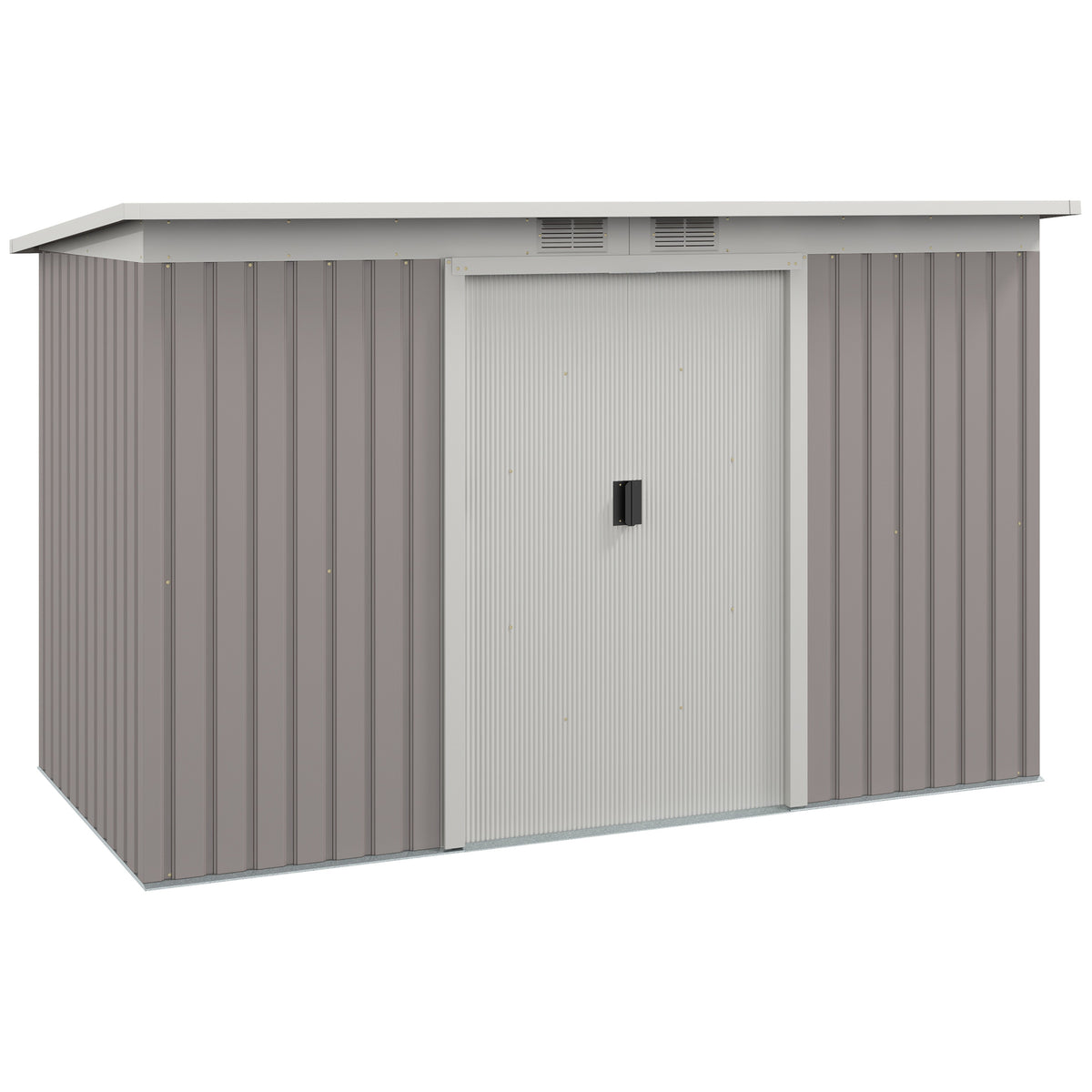 Outsunny Corrugated Garden Metal Storage Shed Outdoor Equipment Tool Box with Kit Ventilation Doors 9x 4FT Light Grey