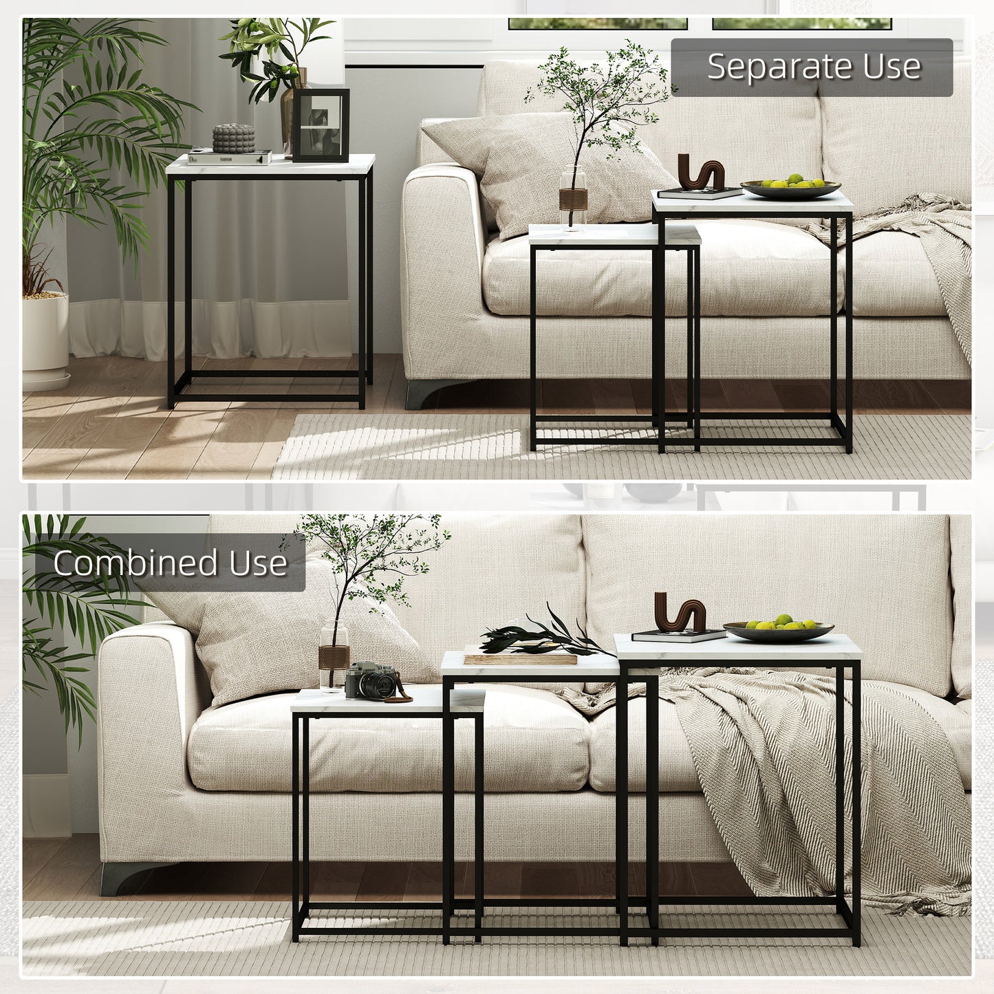 HOMCOM Three Nest of Tables, Marble Effect Finish