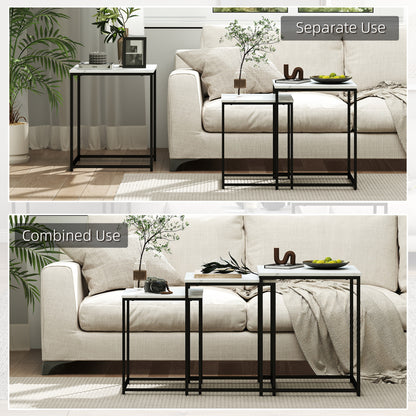 HOMCOM Three Nest of Tables, Marble Effect Finish
