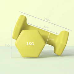 SPORTNOW 2 x 1kg Hexagonal Dumbbells Weights Set with Non-Slip Grip for Home Gym Workout, Yellow