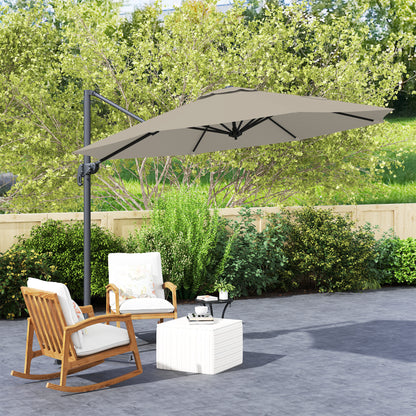 Outsunny 3 x 3(m) Cantilever Parasol with Cross Base, Garden Umbrella with 360√Ç¬∞ Rotation, Crank Handle and Tilt for Outdoor, Light Grey