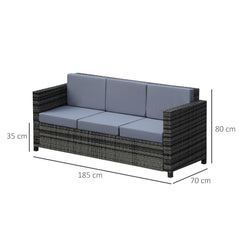 Outsunny 3-Seater Weather Resistant Outdoor Garden Rattan Sofa Grey