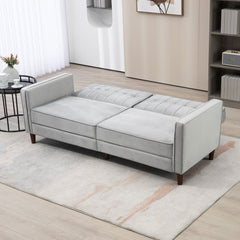 HOMCOM Modern Convertible Sofa Futon Velvet-Touch Tufted Couch Compact Loveseat with Adjustable Split Back, Light Grey