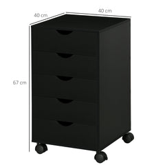 HOMCOM 5 Drawer Mobile Filing Cabinet, Vertical File Cabinet, Modern Rolling Office Storage Organizer Cupboard, Black