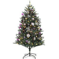 HOMCOM 6ft Artificial Christmas Tree, with Purple Decorations and Lights