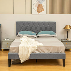 HOMCOM King Size Padded Fabric Headboard Bed Frame - Grey