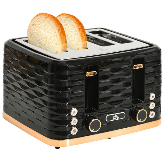 HOMCOM Four-Slice Rippled Toaster - Black