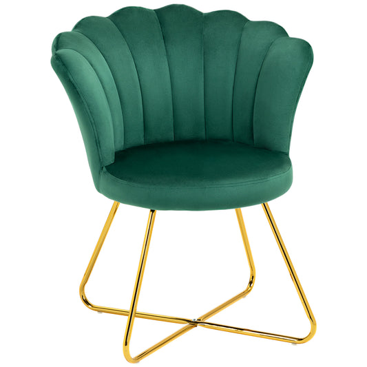 HOMCOM Velvet-Feel Lotus Petal Accent Chair - Green