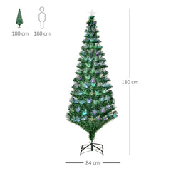 HOMCOM 6FT Multicoloured Artificial Christmas Tree w/ Fibre Optic Lights Pre-Lit Modes Metal Stand Star Holder Home Seasonal Decoration