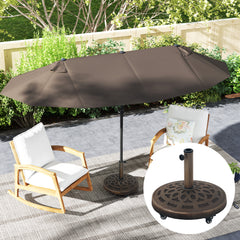 Outsunny 21kg Resin Garden Parasol Base with Wheels, Round Umbrella Stand, Heavy Duty Sun Umbrella Base for 34, 38, 48 mm Umbrella Poles for Deck Poolside, Bronze Tone